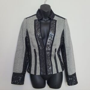 White House Black Market Herringbone Lace Blazer Sz 4 Rhinestones Sequins